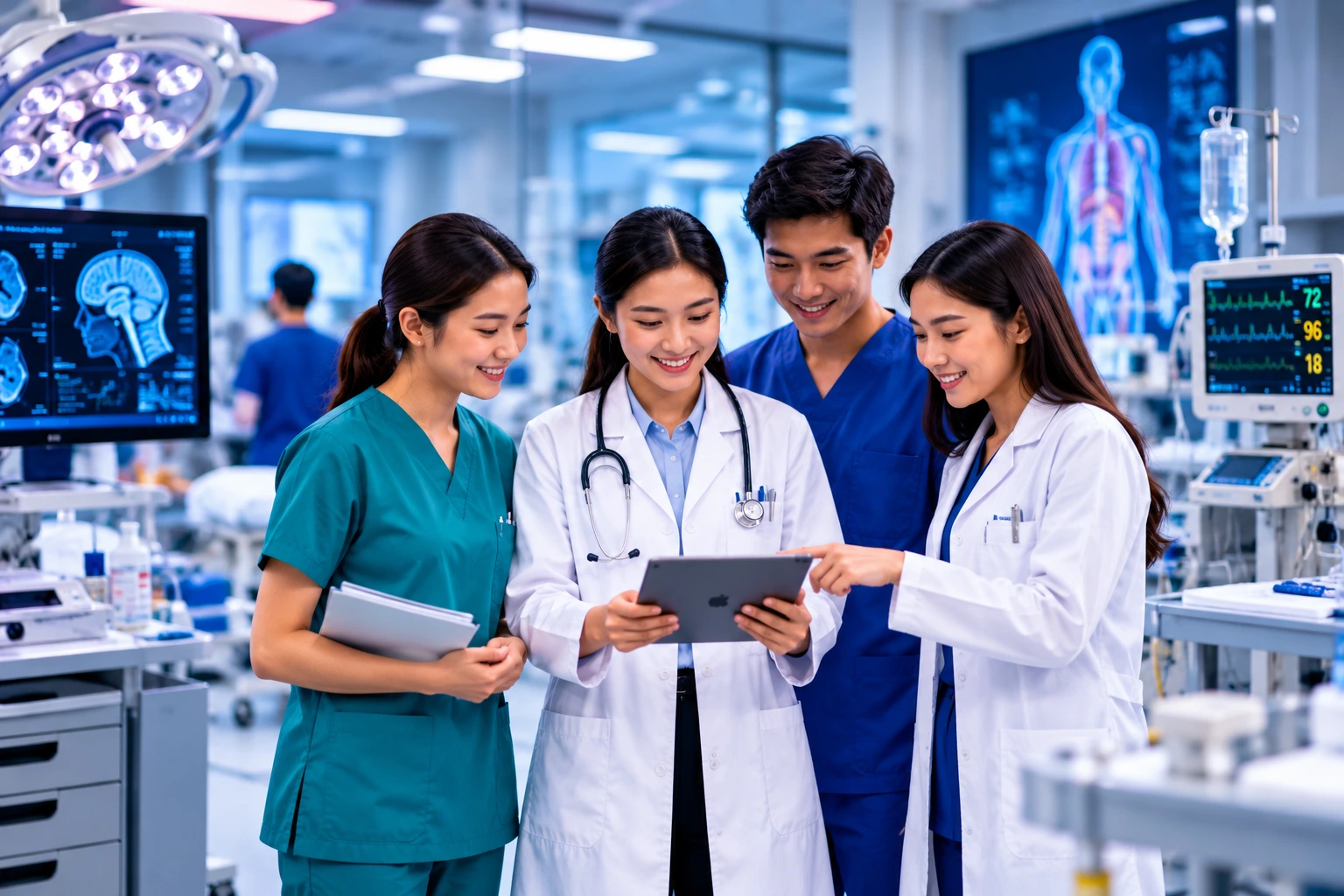 collaborative medical team with tablet