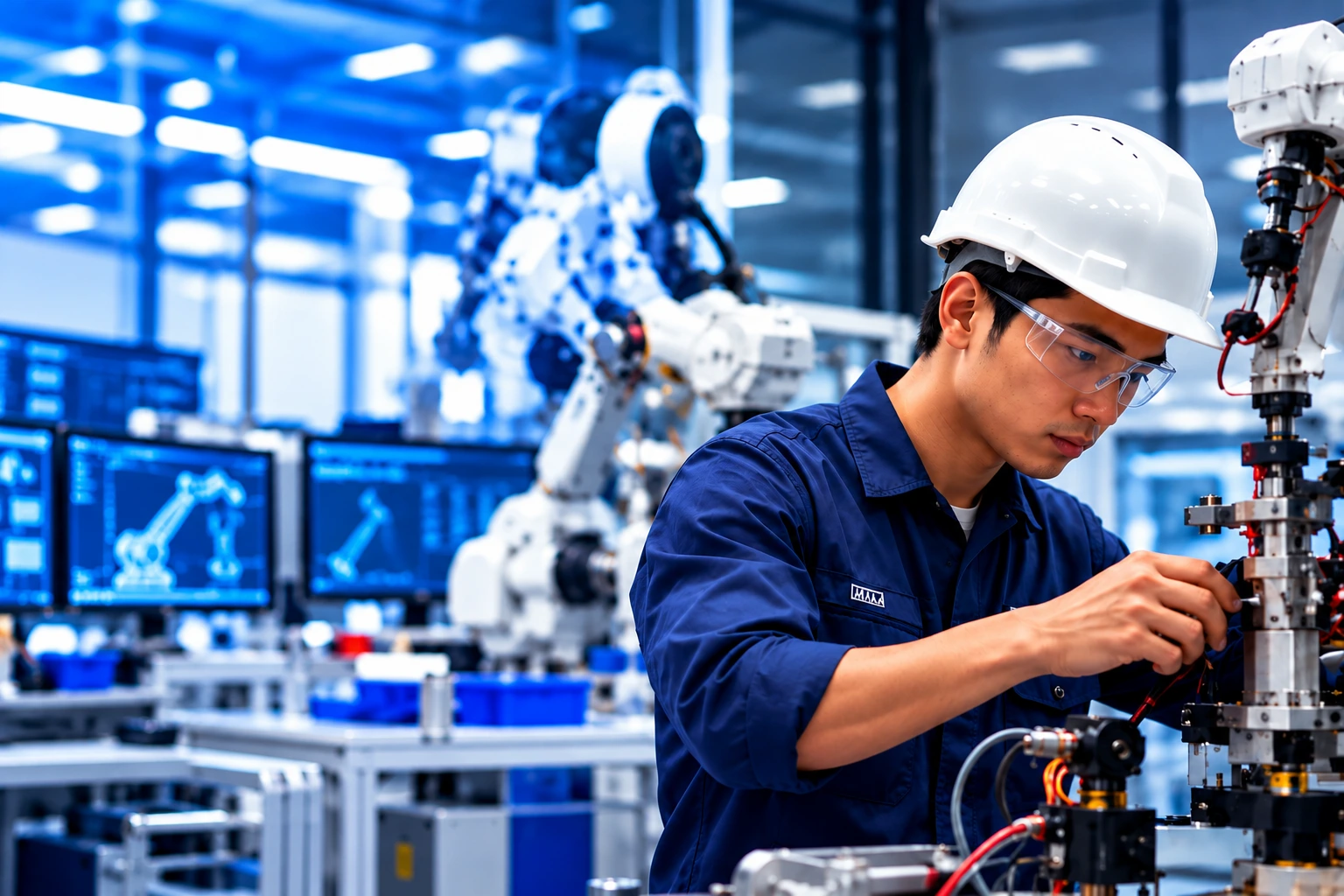 engineer at a robotic workbench